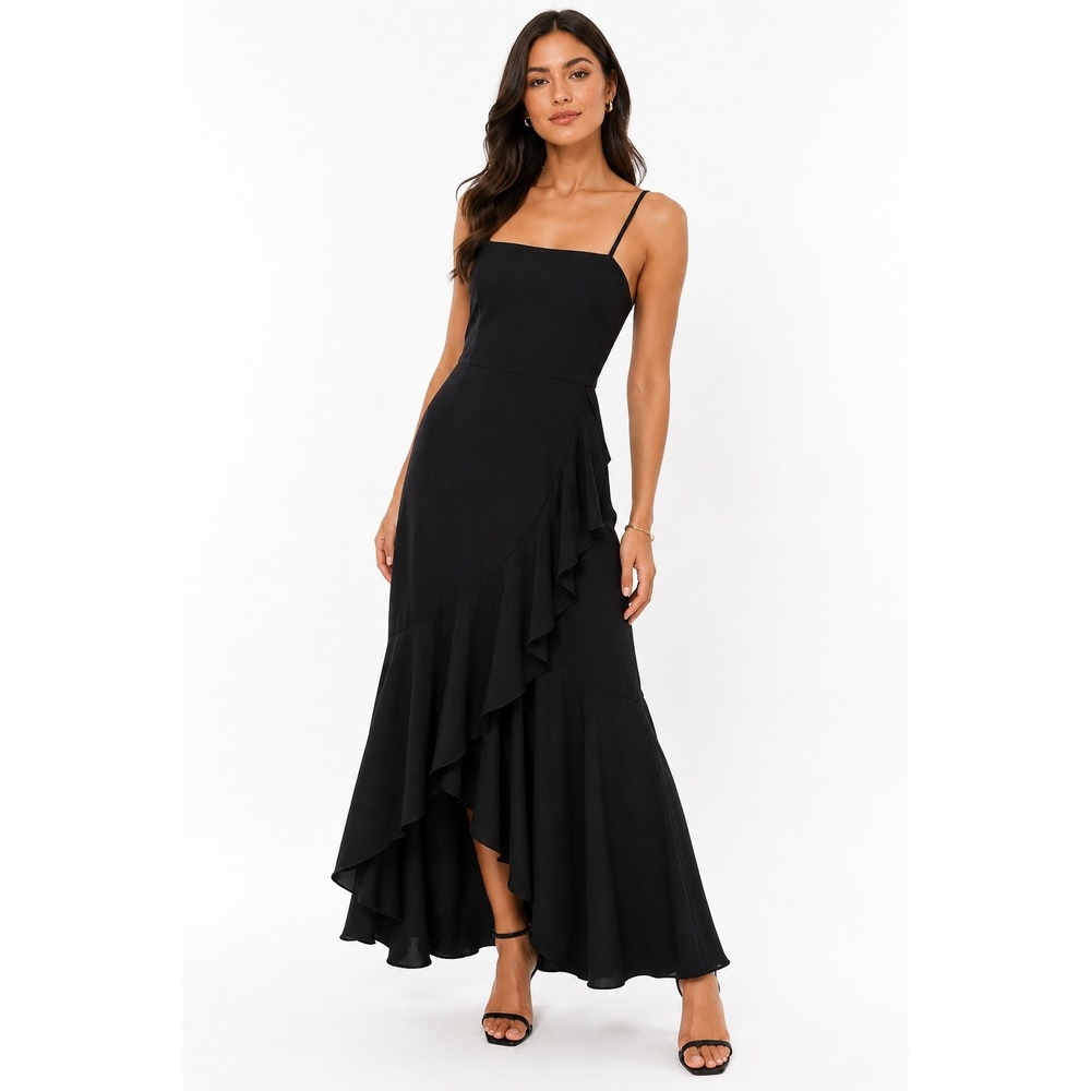 Elegant Evening 6 Maxi Dress High Low Ruffle Hem Whimsigoth Black Fairy Grunge